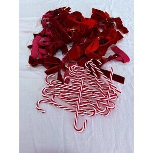 Velvet Bow Candy Cane Christmas Ornaments | Red Velvet Ribbon Holiday